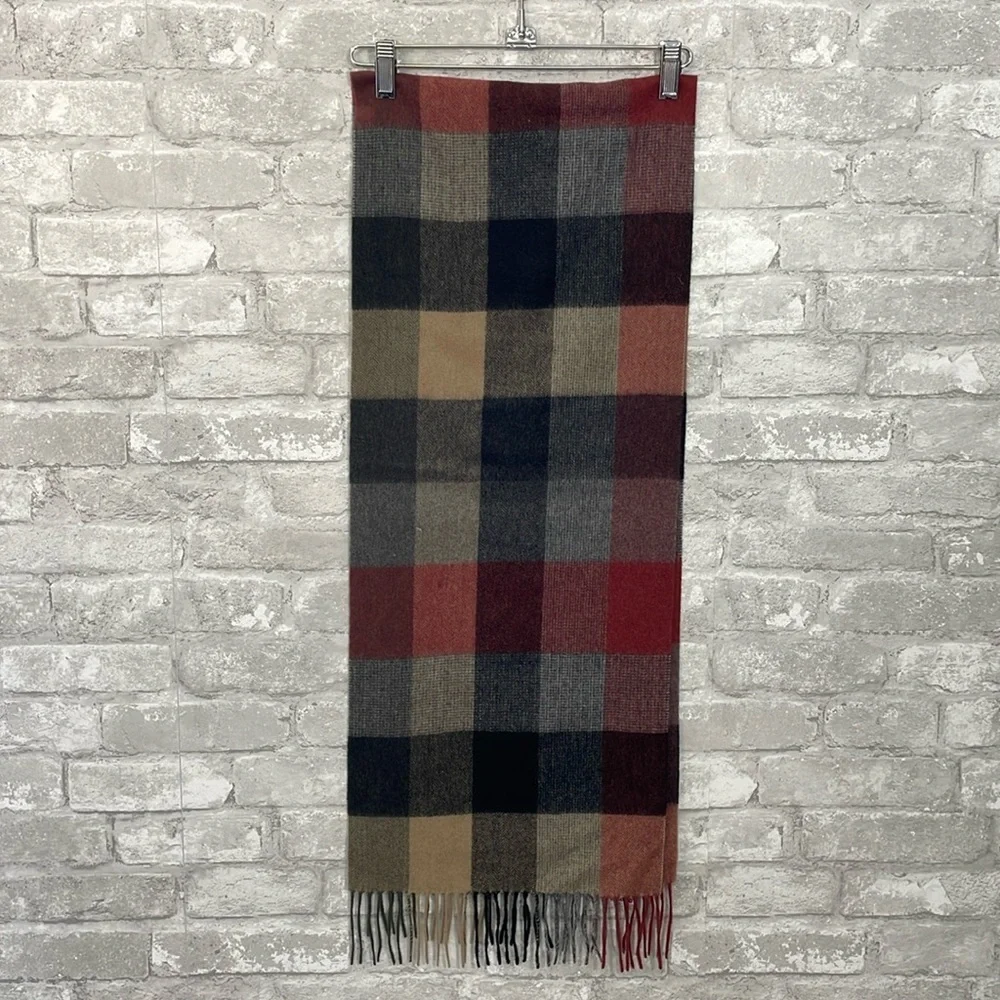 Jos A Bank Cashmere Plaid Fringe Scarf